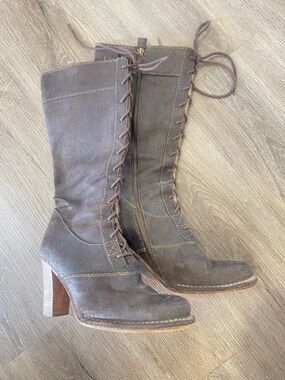 Frye Dark Brown Lace-Up Mid-Calf Heeled Boots